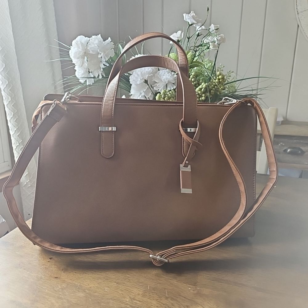 Brown Large Tote with Silver Accents